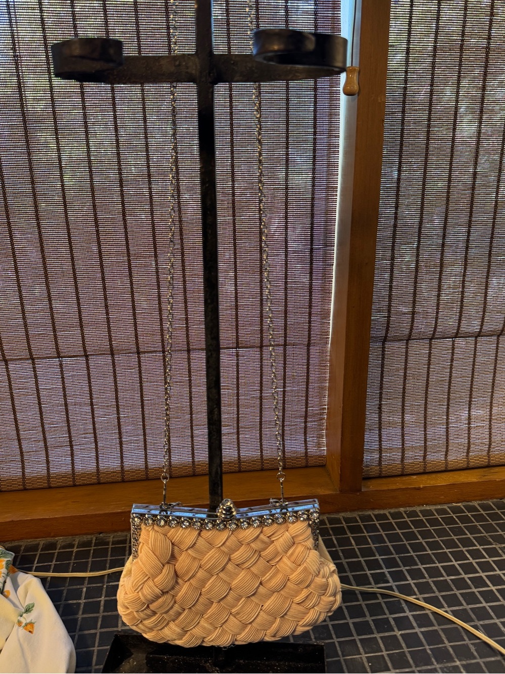 Woven light pink Evening Clutch Bag with Chain Strap -